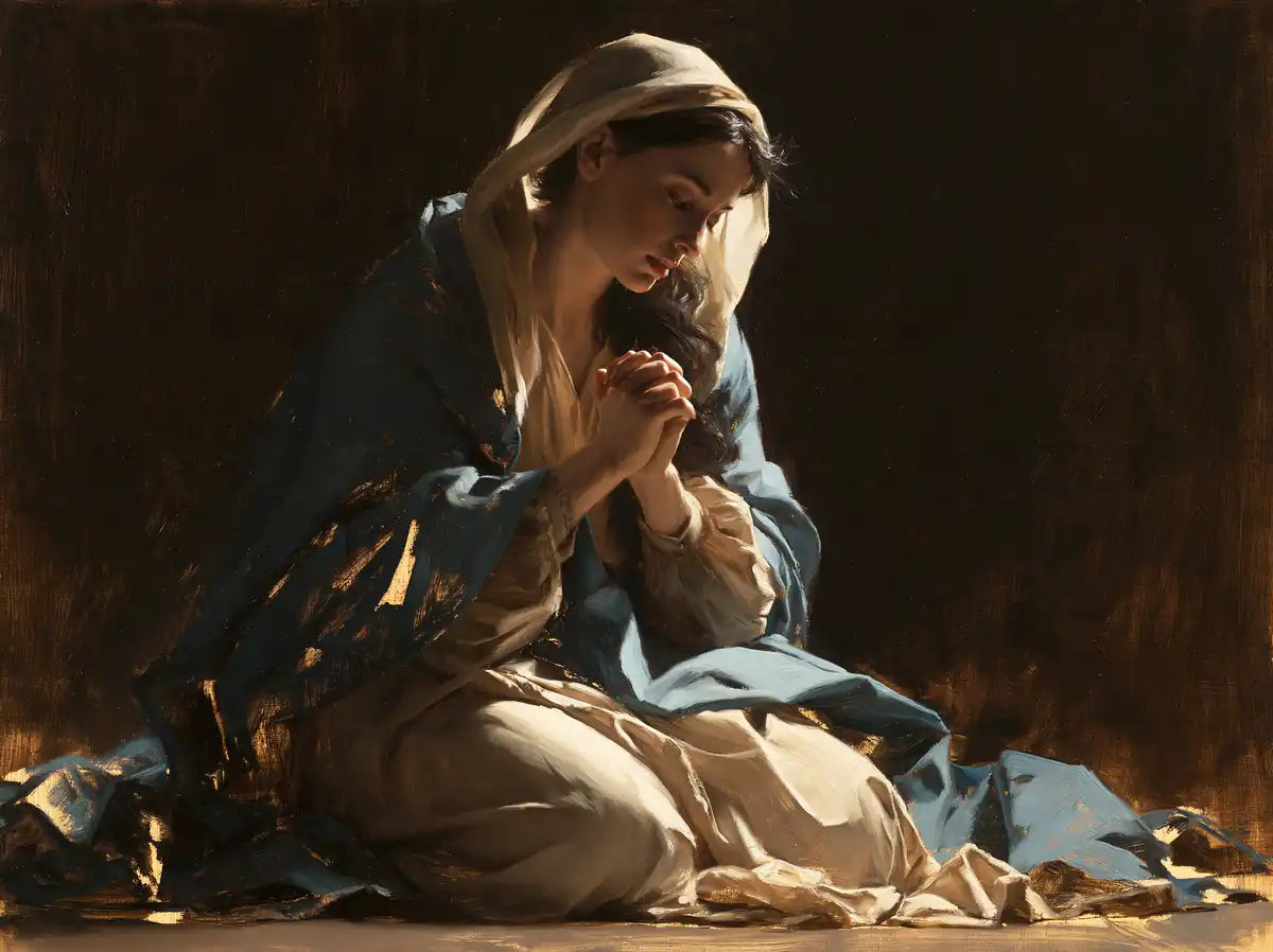 Virgin Mary in Prayer - Mary in Divine Light - Christian artwork collection