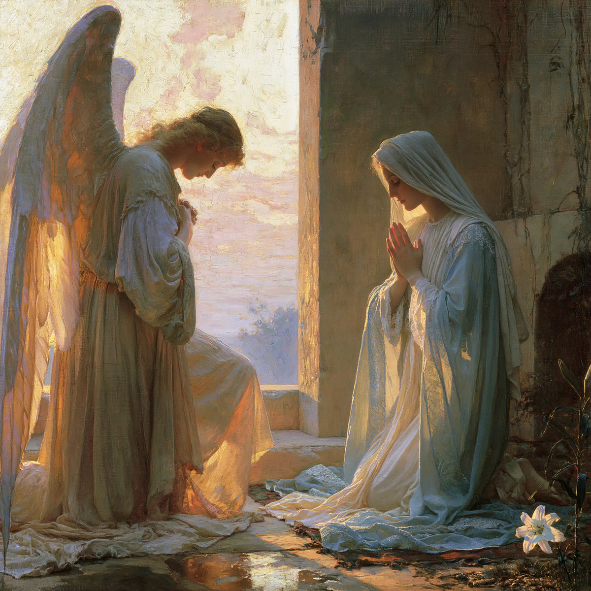 The Annunciation — The Blue Reflection beneath the Pale Wing