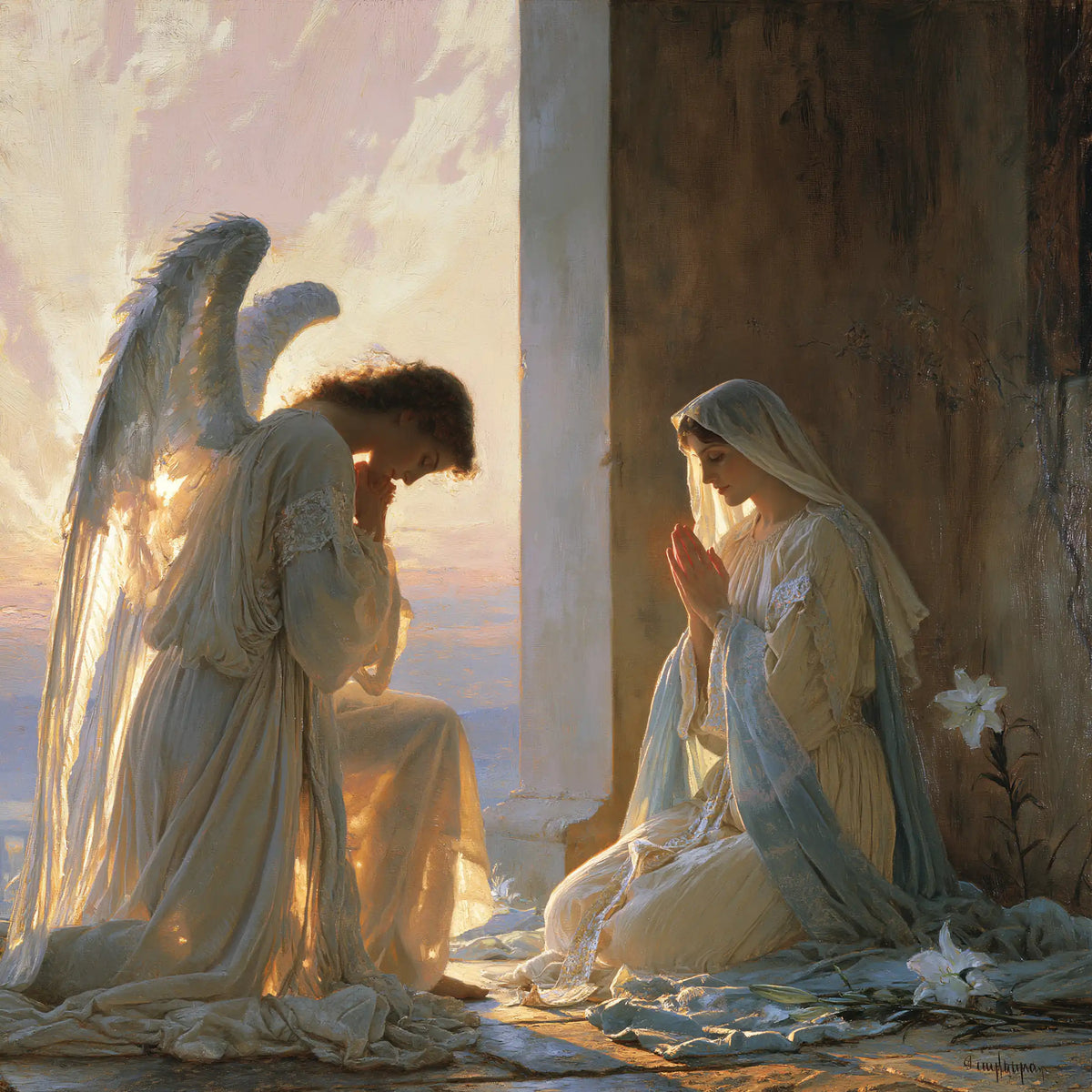 The Annunciation — The White Lily at the Threshold of the Rose Sky