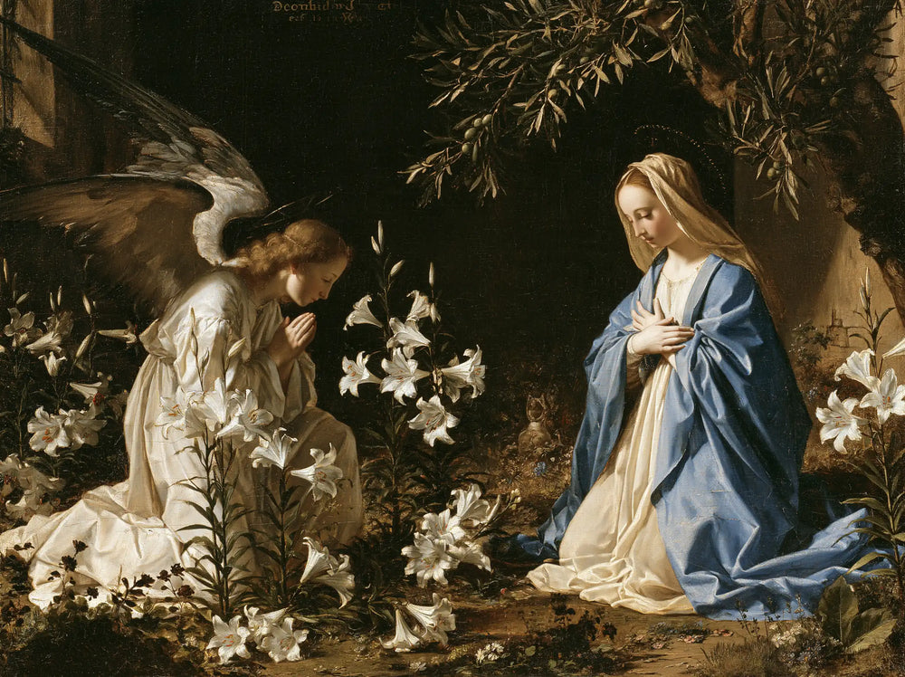 the Annunciation in a garden in The Annunciation in the Garden style, landscape Christian artwork no. 4