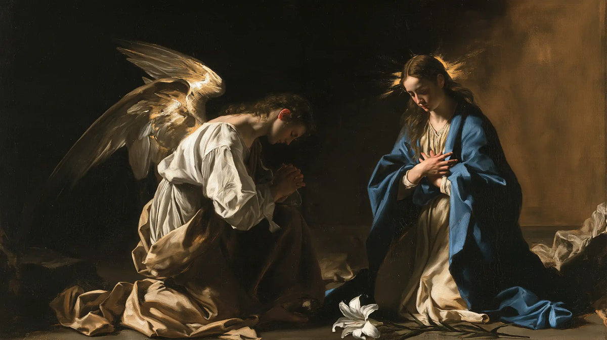 The Annunciation — Silver Folds before the Blue Prayer