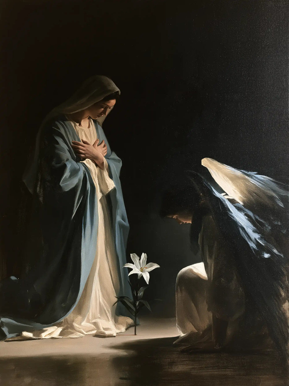 the Annunciation in a minimalist composition in Contemporary Minimalism style, portrait Christian artwork no. 18