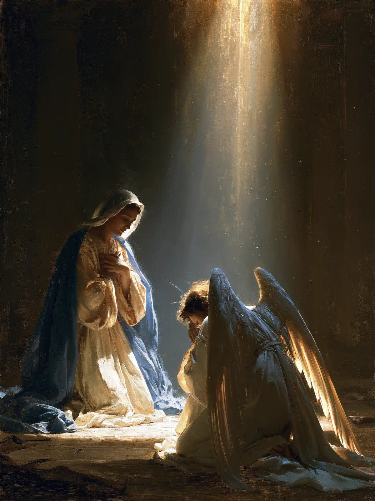 divine light descending upon Mary at the Annunciation in Divine Light Descending upon Mary style, portrait Christian artwork no. 13