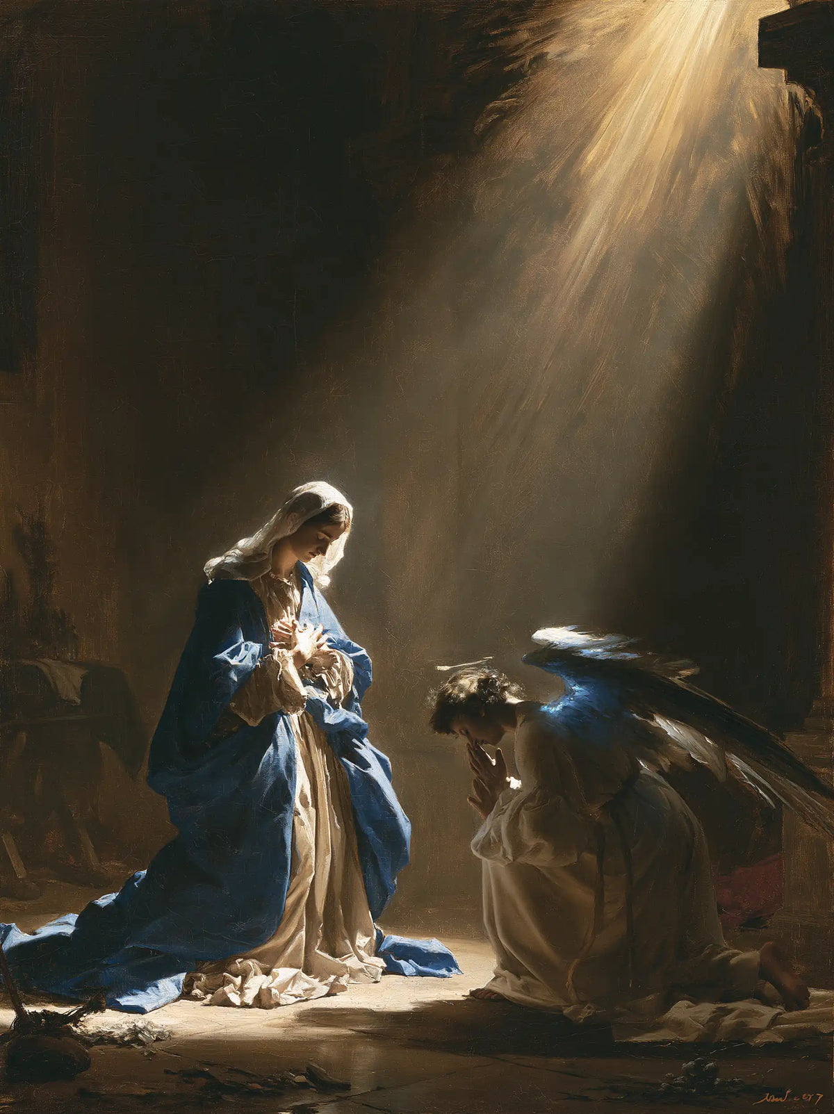 The Annunciation — Mary’s Blue beneath the Slanting Ray