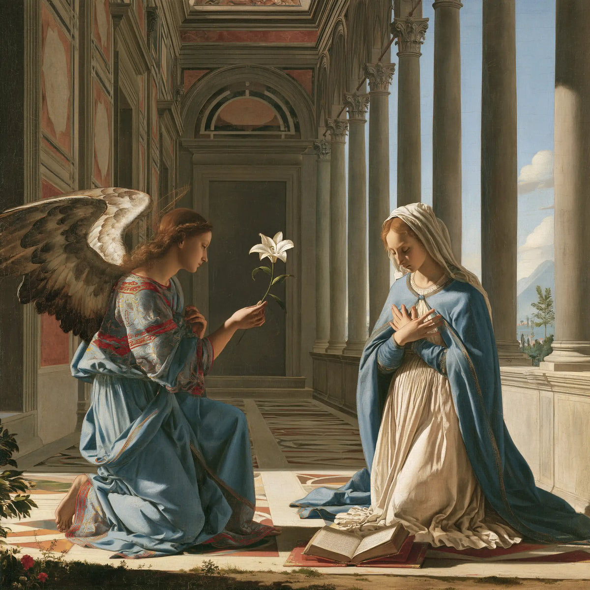 the Annunciation in Florentine Renaissance style in Florentine Renaissance style, square Christian artwork no. 8