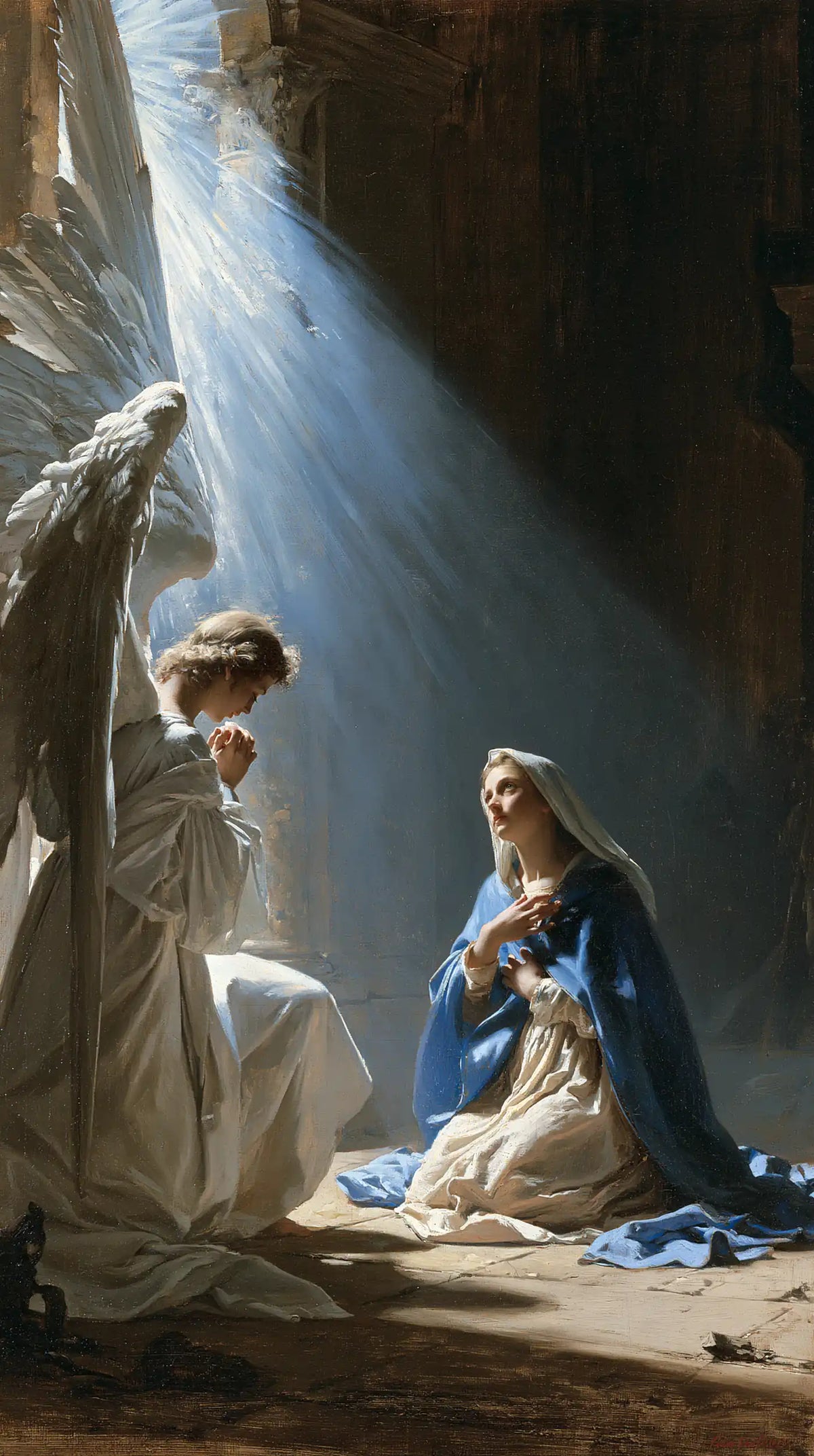 Gabriel in radiant light at the Annunciation in Gabriel in Radiant Light style, portrait Christian artwork no. 1