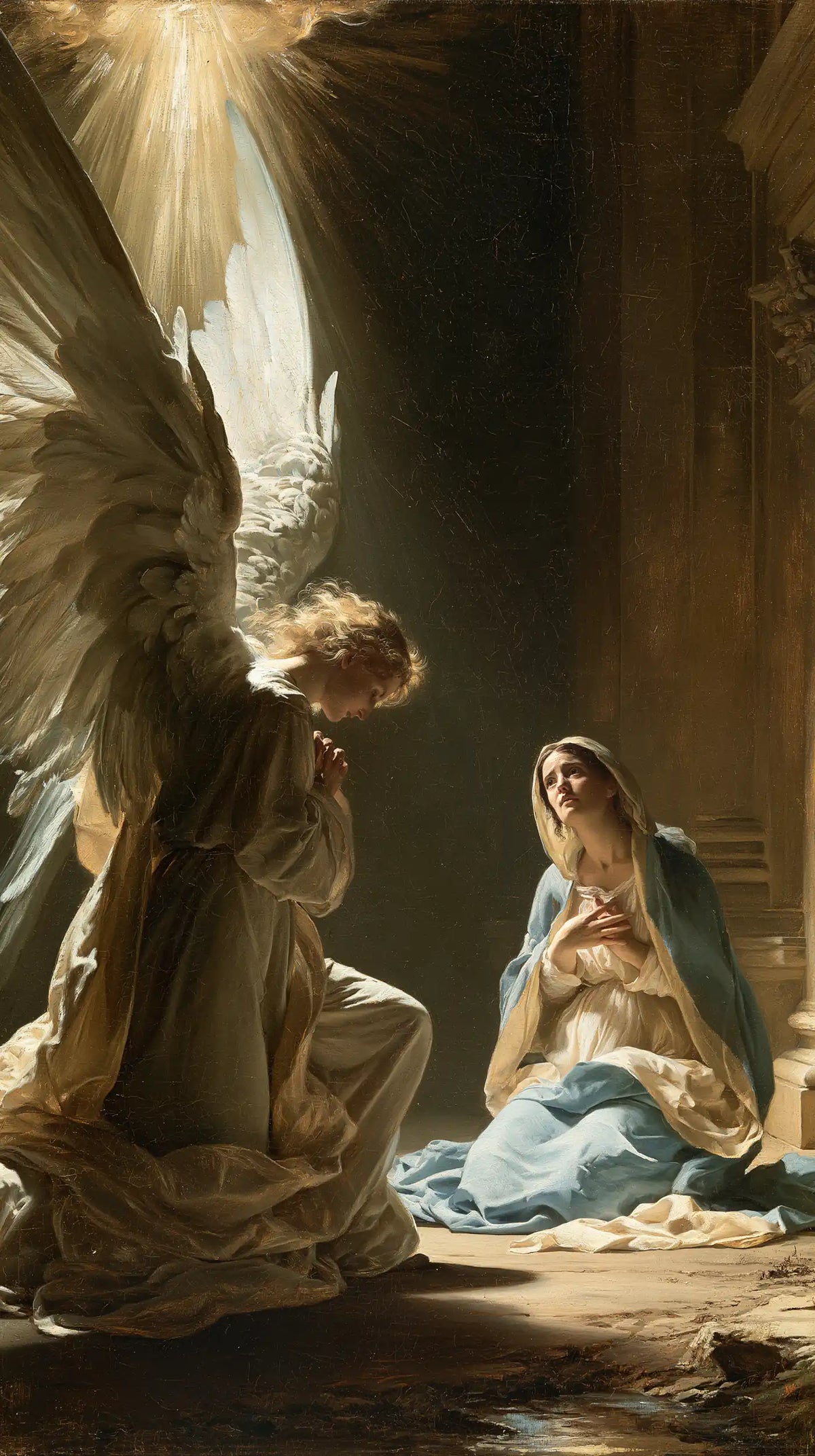 Gabriel in radiant light at the Annunciation in Gabriel in Radiant Light style, portrait Christian artwork no. 5