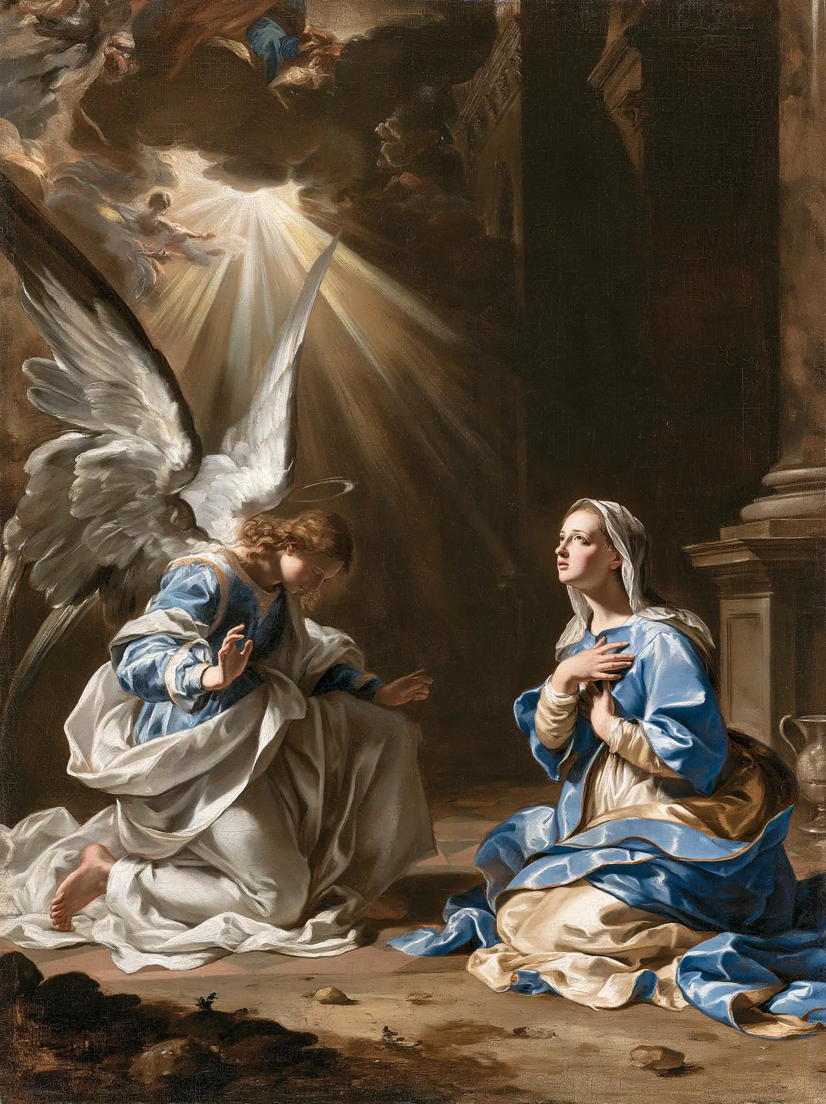 The Annunciation — Blue Folds beneath the Golden Opening