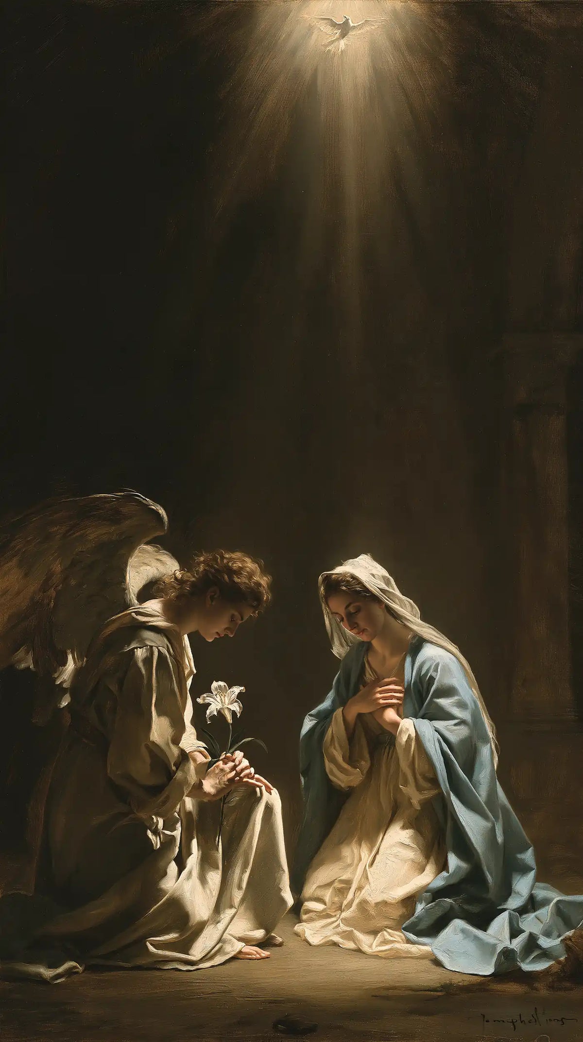 The Annunciation — Two Figures beneath Distant Gold