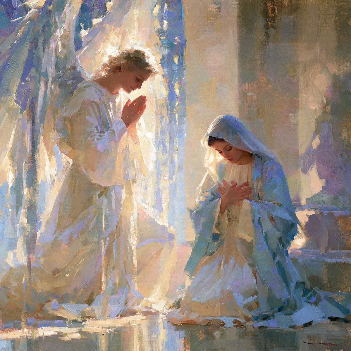 the Annunciation in an impressionist atmosphere in Impressionist style, square Christian artwork no. 2