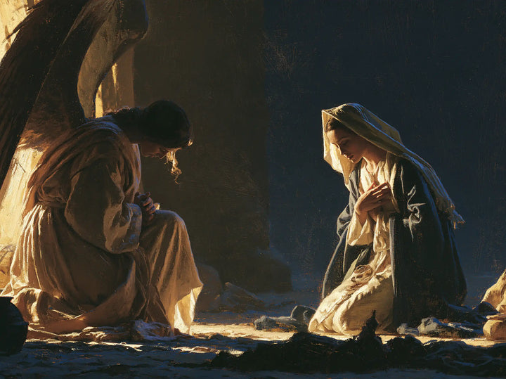 The Annunciation — The Lit Veil in the Ink-Dark Chamber