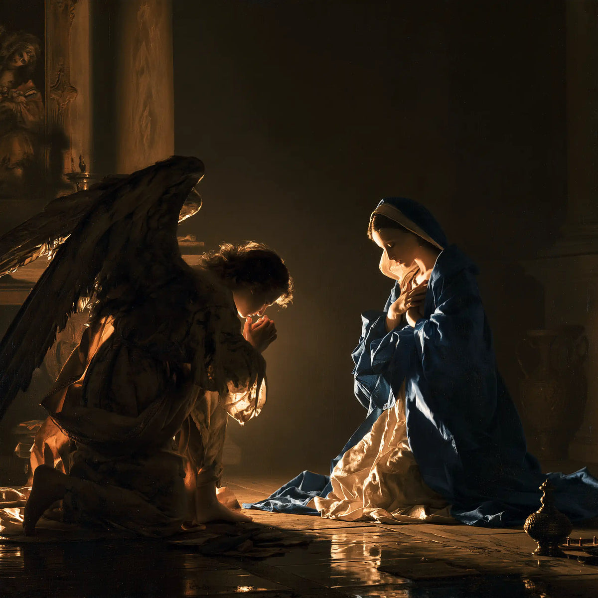 The Annunciation — Prayer and the Bird in Shadow