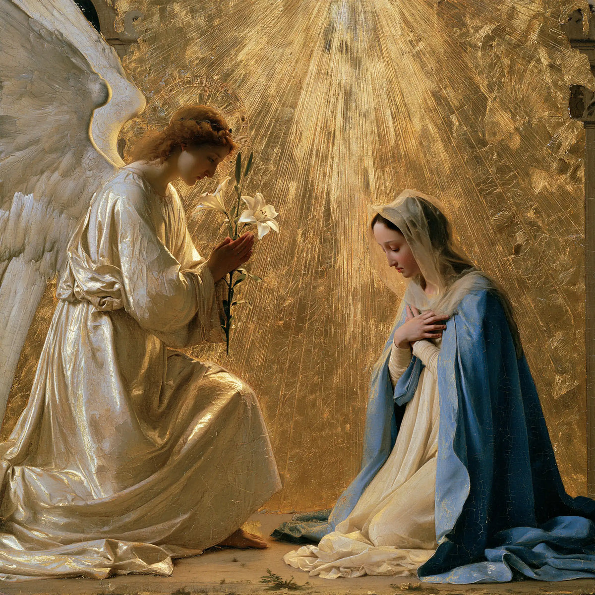 The Annunciation — The Lily and the Veil in Vibrant Gold