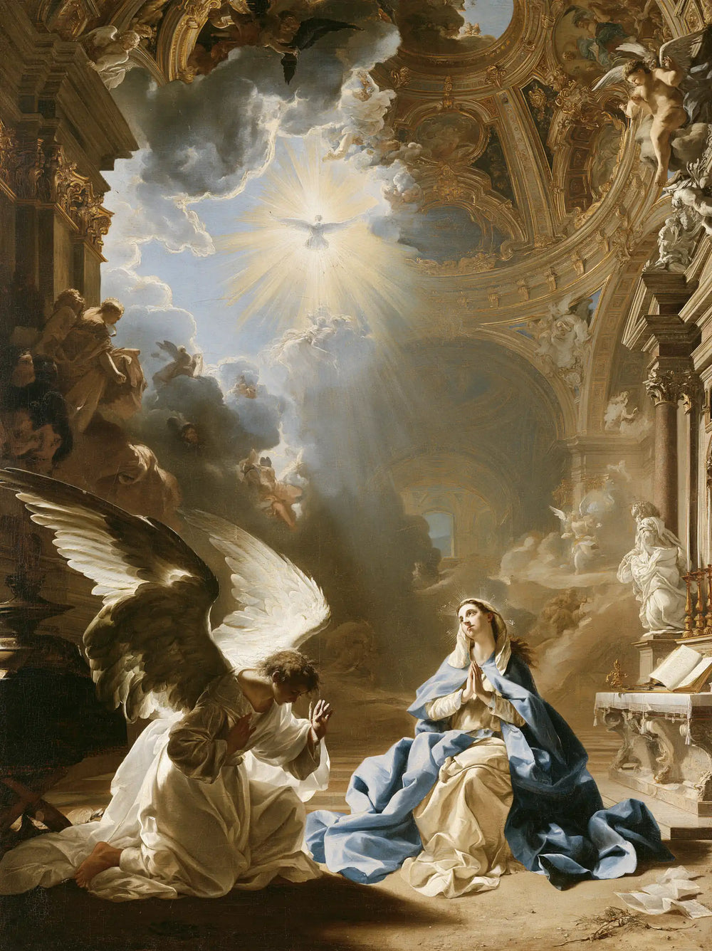 the Annunciation in a monumental sacred view in Sacred Monumental View style, portrait Christian artwork no. 12