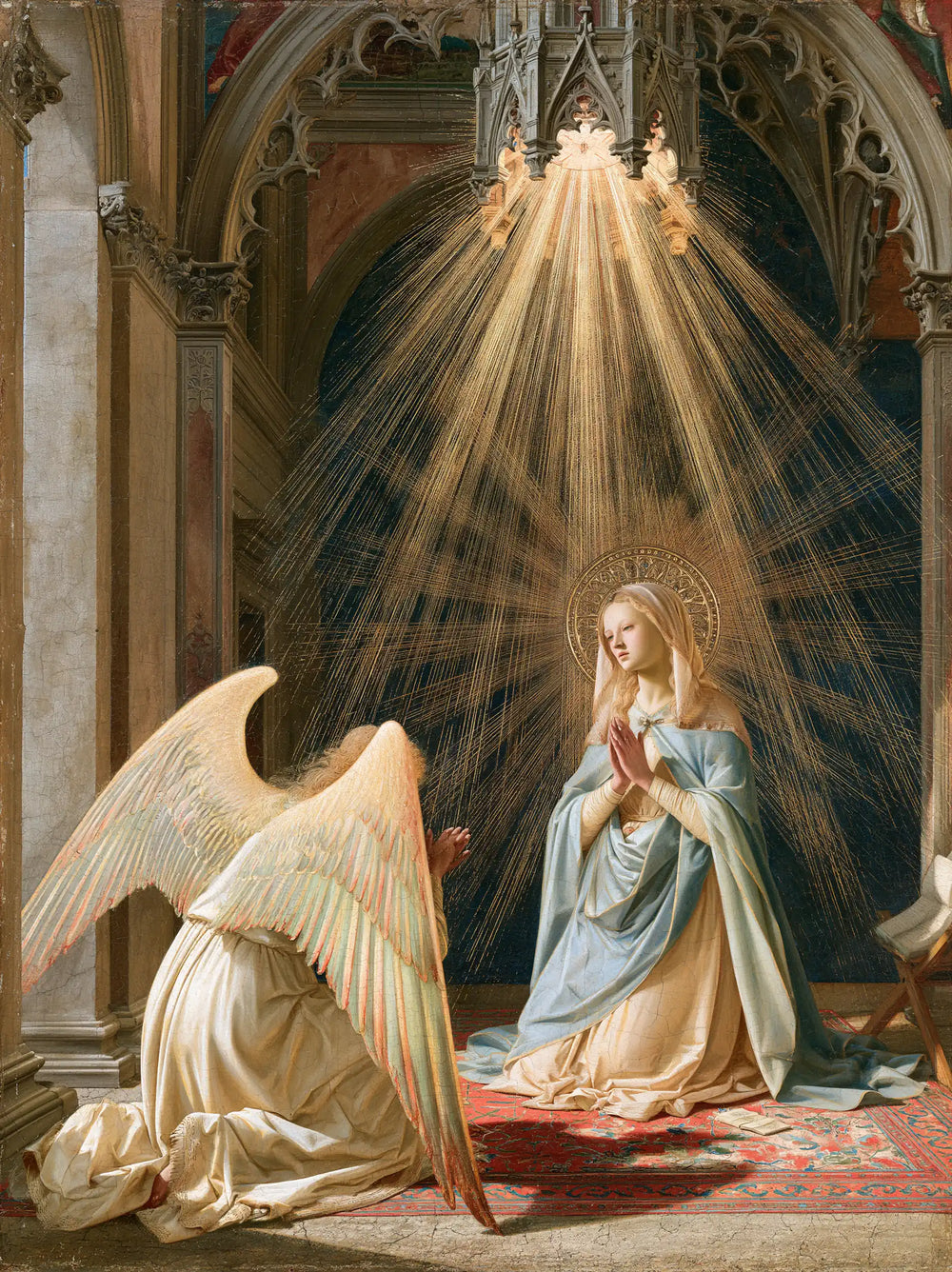 the Annunciation in a monumental sacred view in Sacred Monumental View style, portrait Christian artwork no. 13