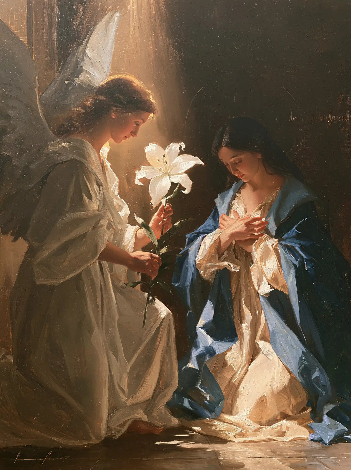 the Annunciation with the white lily as a central symbol in The White Lily as Symbol style, portrait Christian artwork no. 15