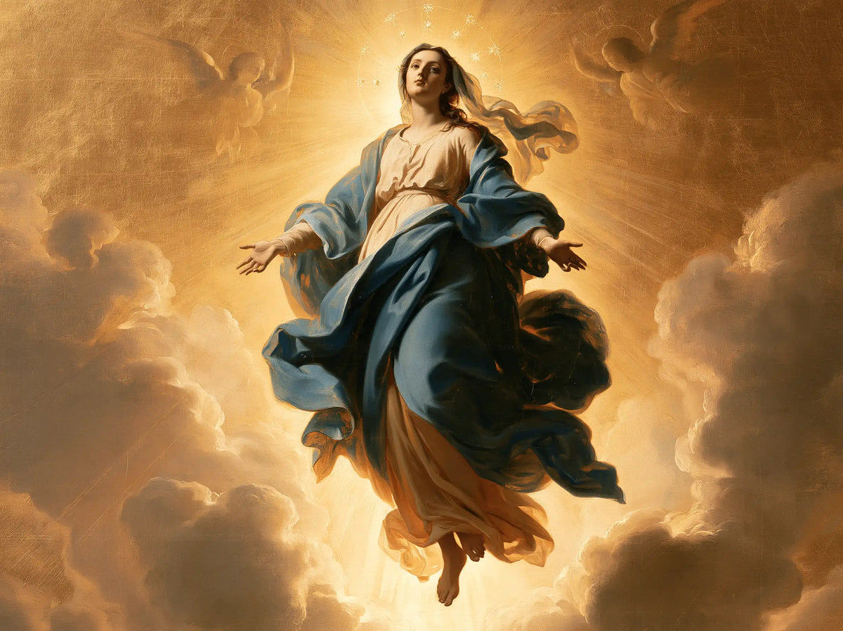The Assumption of Mary — Deep Blue in the Amber Halo