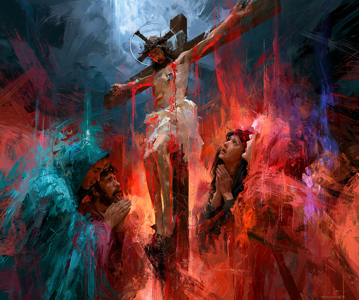 The Crucifixion — Prayer between Turquoise and Coral