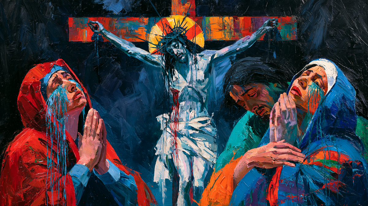 The Crucifixion — Blue Tears beneath the Orange Halo
