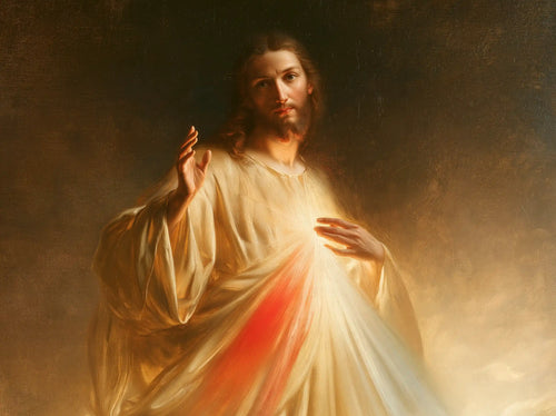 Jesus expressing compassion and divine mercy in Compassion and Mercy style, landscape Christian artwork no. 1