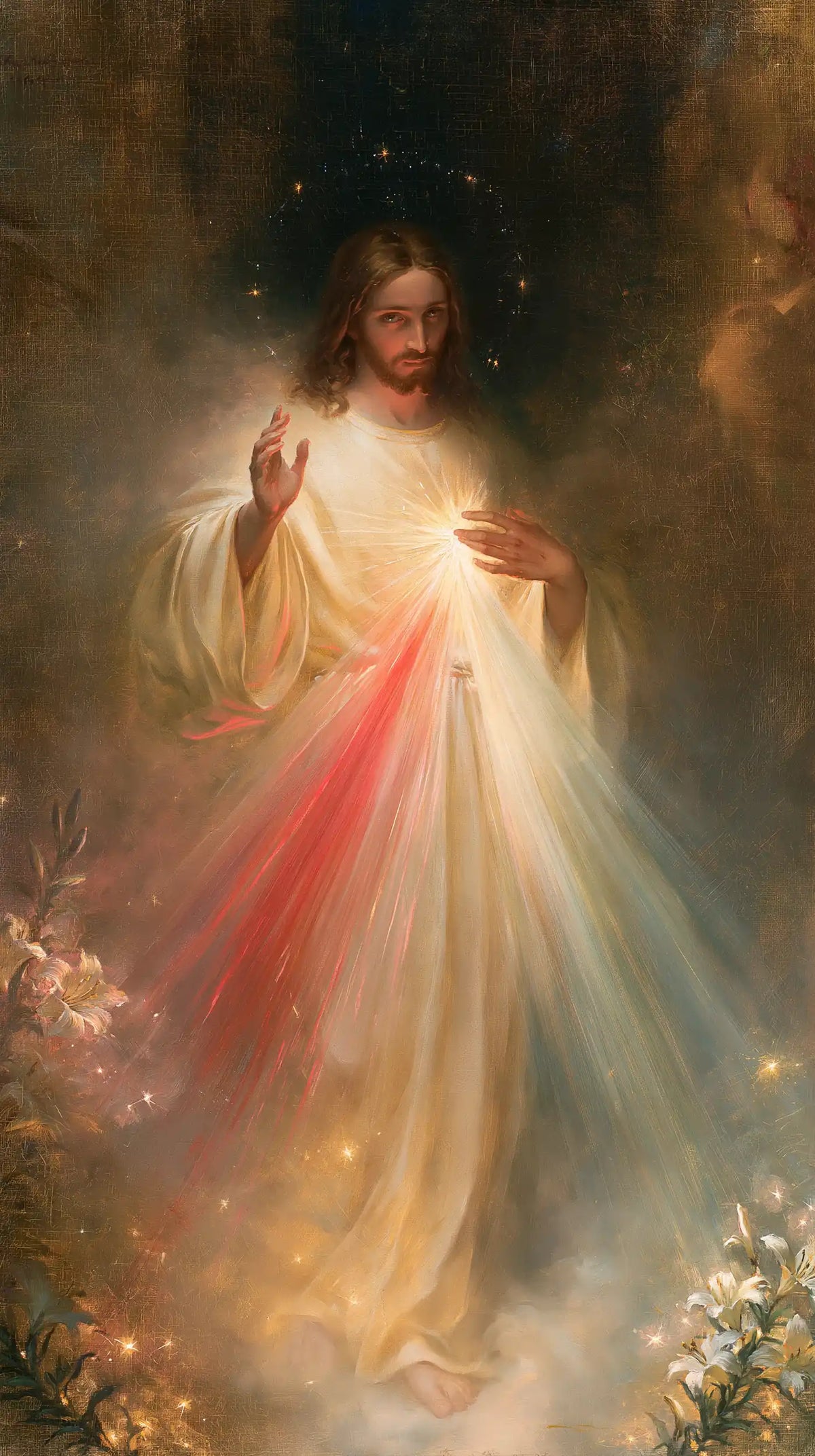 Divine Mercy Jesus — The Passage Among Flowers of Light