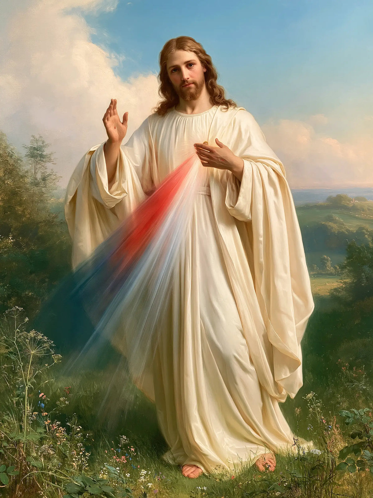 Divine Mercy Jesus – Blue Rays in the Meadow