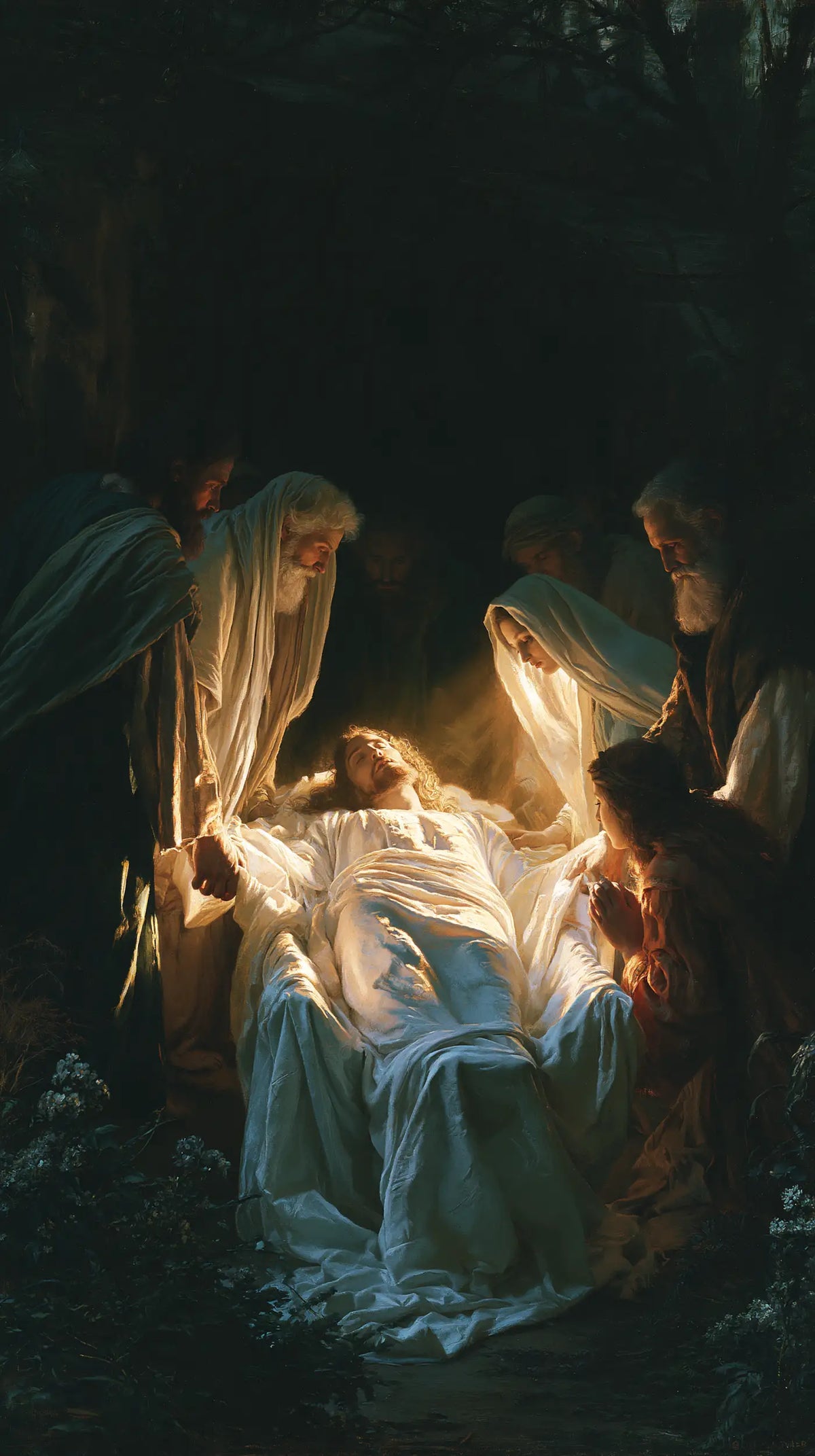 Entombment of Jesus Christ in Divine Light style, portrait Christian artwork no. 11