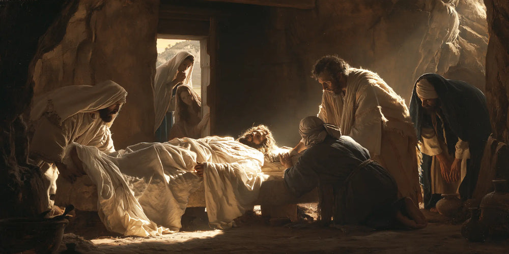 Entombment of Jesus Christ in Inside the Tomb style, landscape Christian artwork no. 6
