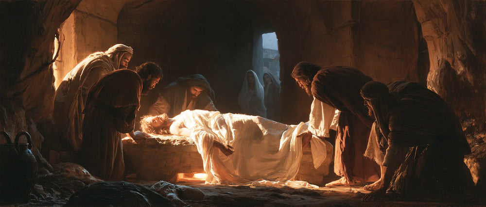 Entombment of Jesus Christ in Inside the Tomb style, landscape Christian artwork no. 9