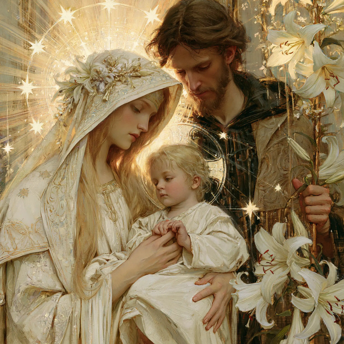 The Holy Family — Little Hands Beneath the Floral Crown
