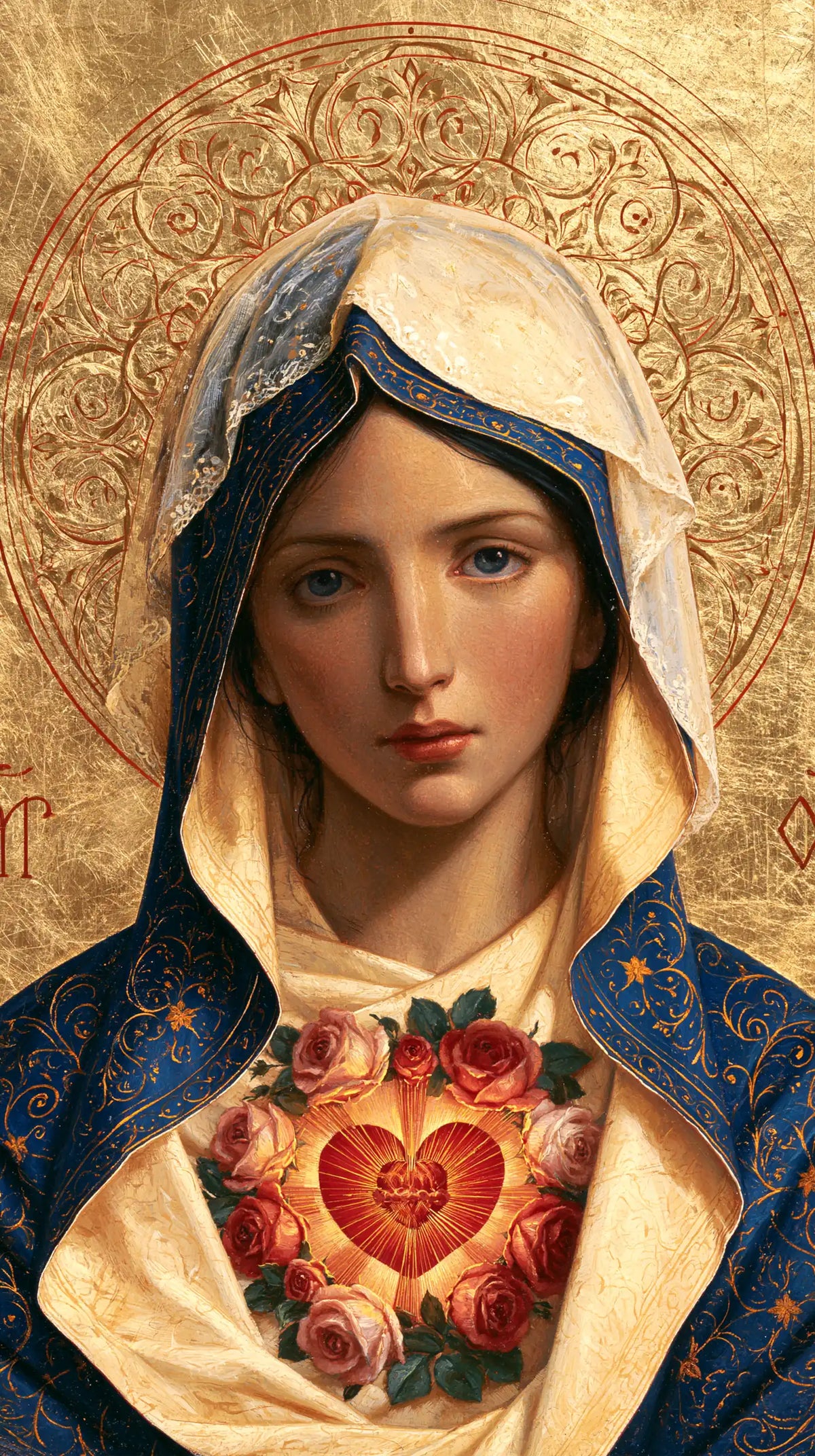 the Immaculate Heart of Mary in a contemporary Byzantine icon in Contemporary Byzantine style, portrait Christian artwork no. 5