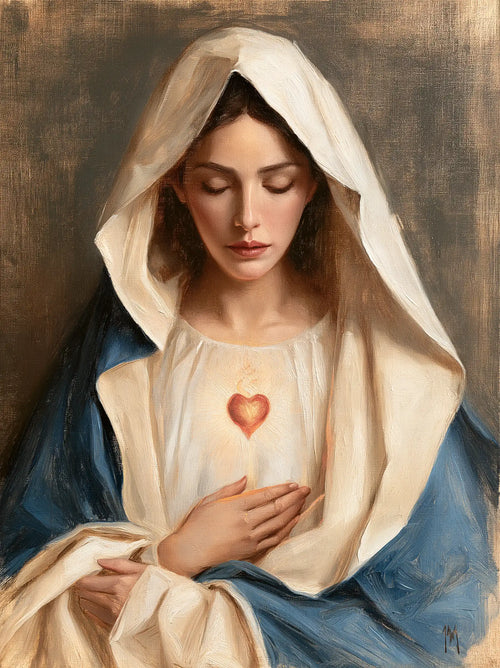 the Immaculate Heart of Mary in a minimalist composition in Contemporary Minimalism style, portrait Christian artwork no. 12