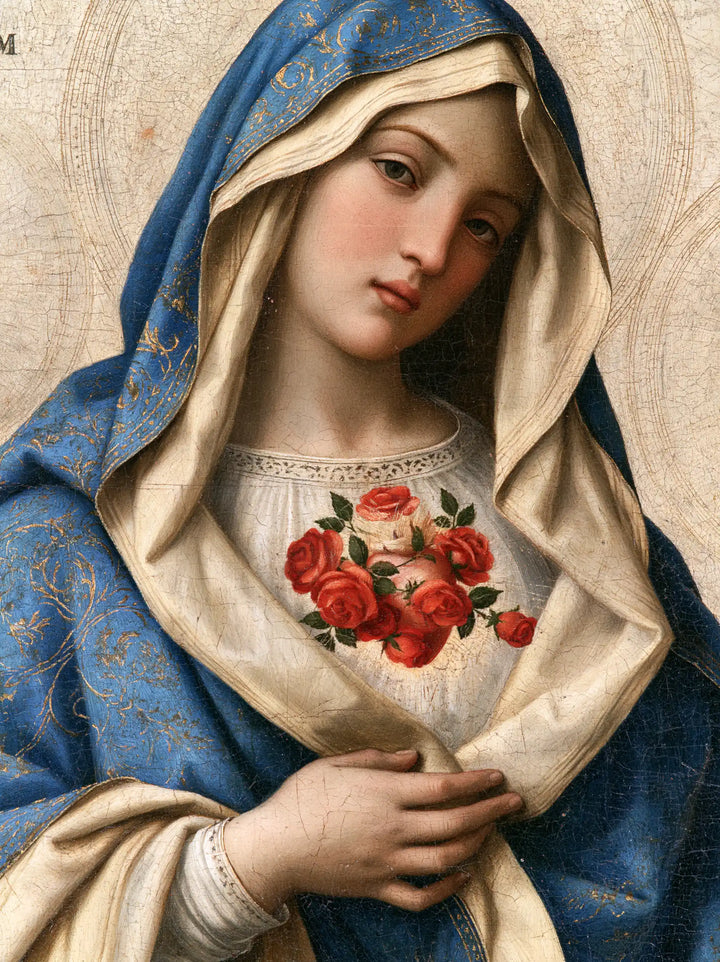 The Immaculate Heart of Mary — Red Roses in the Azure Veil