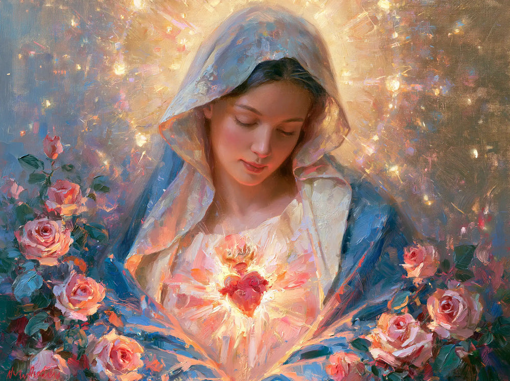 the Immaculate Heart of Mary in an impressionist atmosphere in Impressionist style, landscape Christian artwork no. 4