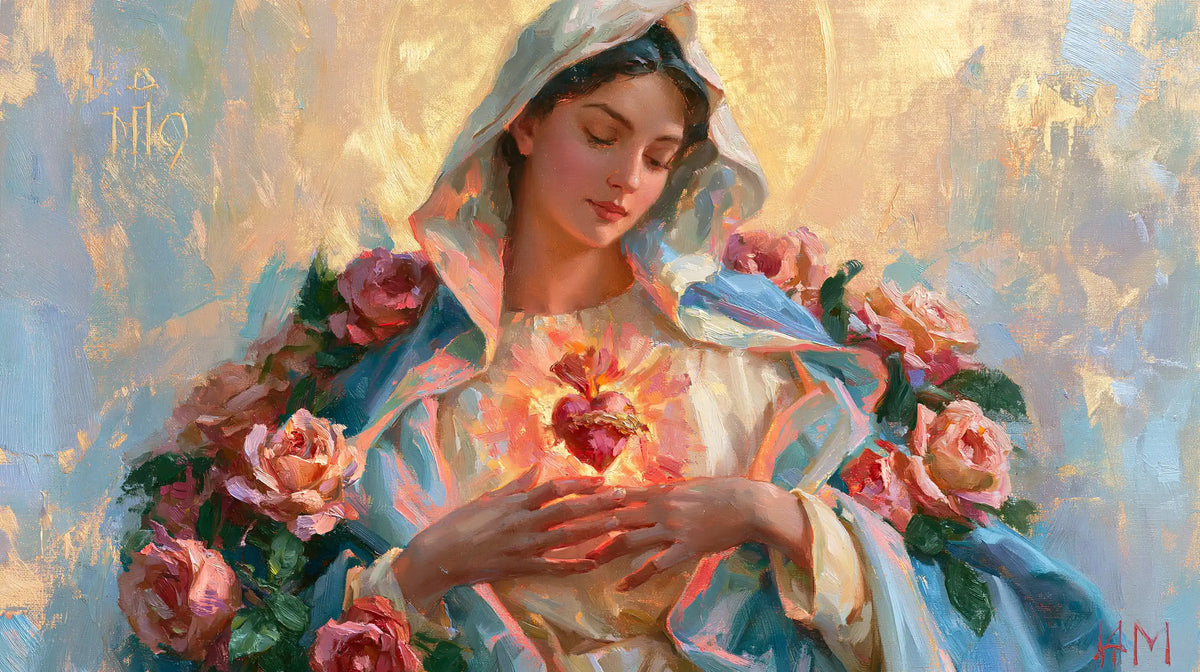 the Immaculate Heart of Mary in an impressionist atmosphere in Impressionist style, landscape Christian artwork no. 14