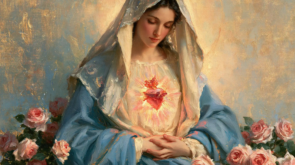 the Immaculate Heart of Mary in an impressionist atmosphere in Impressionist style, landscape Christian artwork no. 22