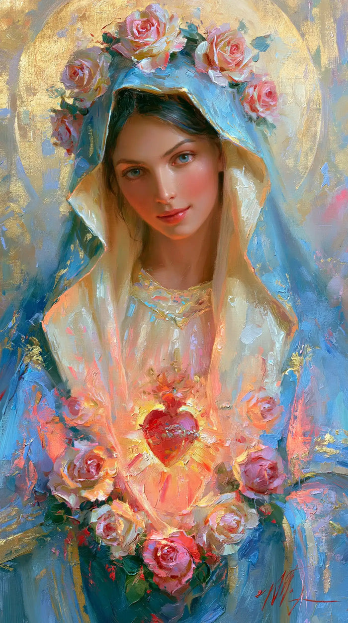 The Immaculate Heart of Mary — The Smile Beneath the Azure Roses