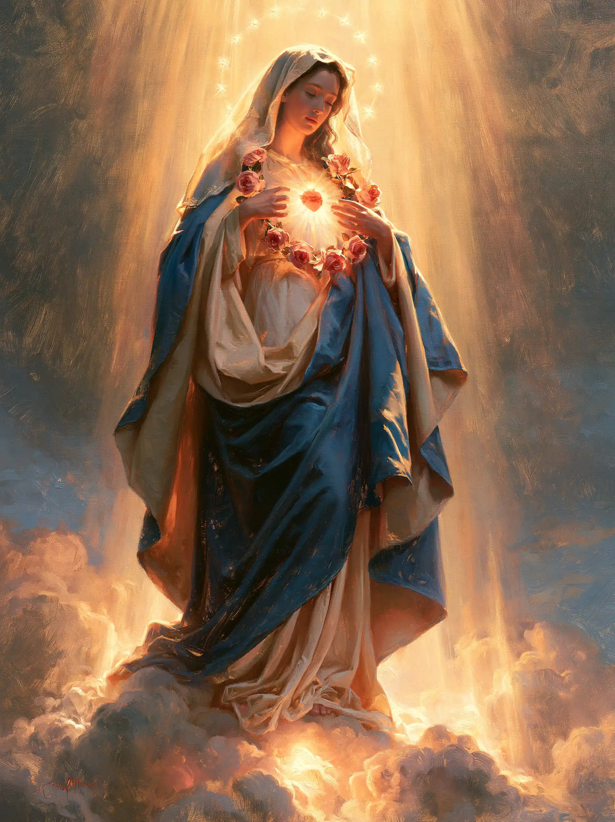 The Immaculate Heart of Mary — The Head Inclined Beneath Golden Stars