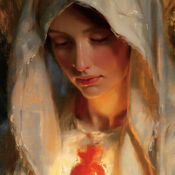 The Immaculate Heart of Mary — The Red Heart Between Transparent Folds