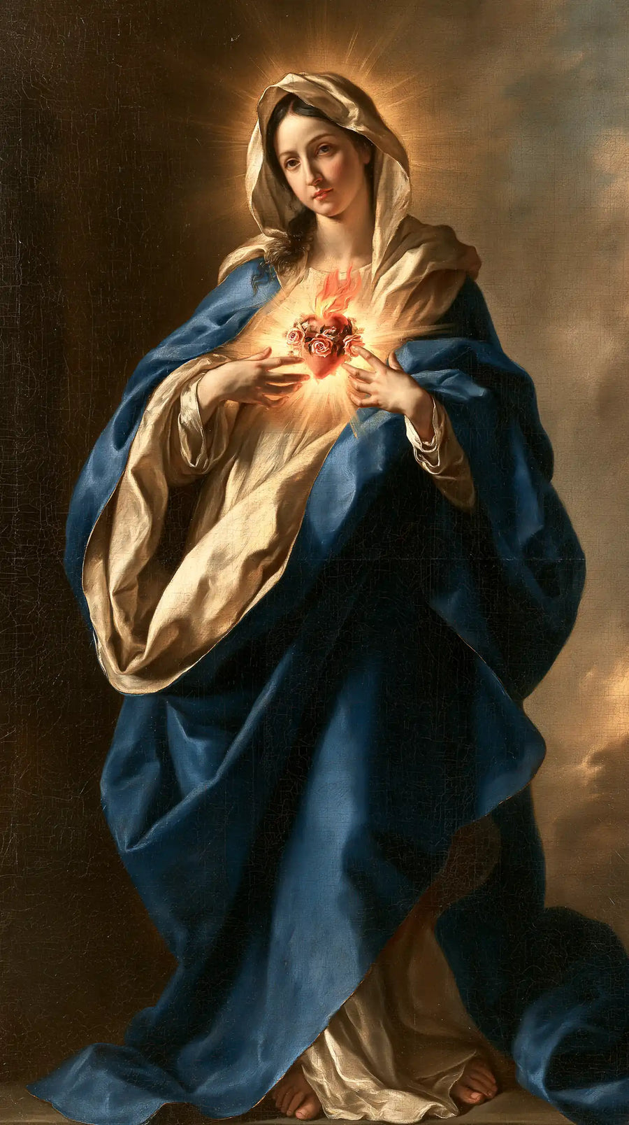 the Immaculate Heart of Mary in a theatrical Baroque scene in Theatrical Baroque style, portrait Christian artwork no. 3
