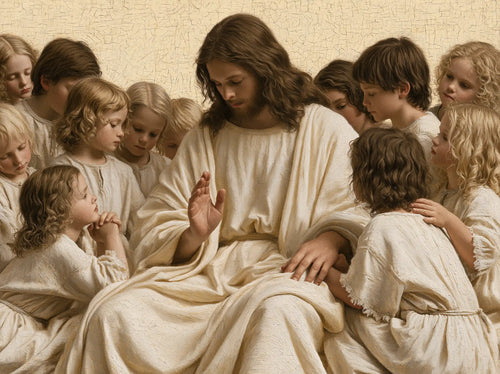 Jesus with children in Florentine Renaissance style in Florentine Renaissance style, landscape Christian artwork no. 1