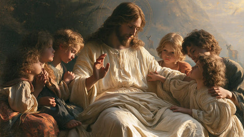 Jesus with children in Florentine Renaissance style in Florentine Renaissance style, landscape Christian artwork no. 10