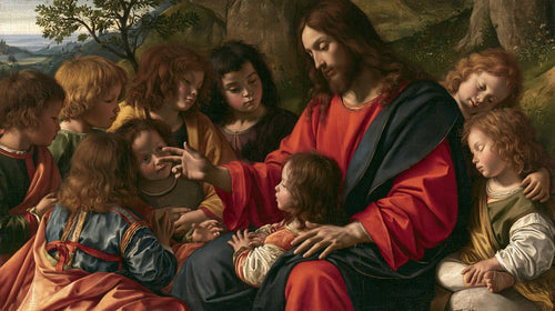 Jesus with children in Florentine Renaissance style in Florentine Renaissance style, landscape Christian artwork no. 14