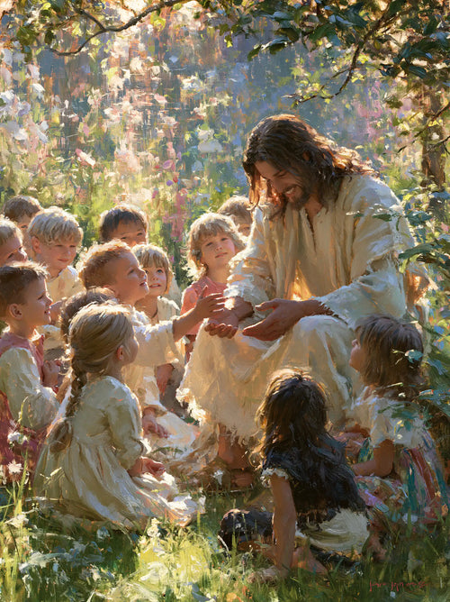 Jesus with children in an impressionist atmosphere in Impressionist style, portrait Christian artwork no. 9