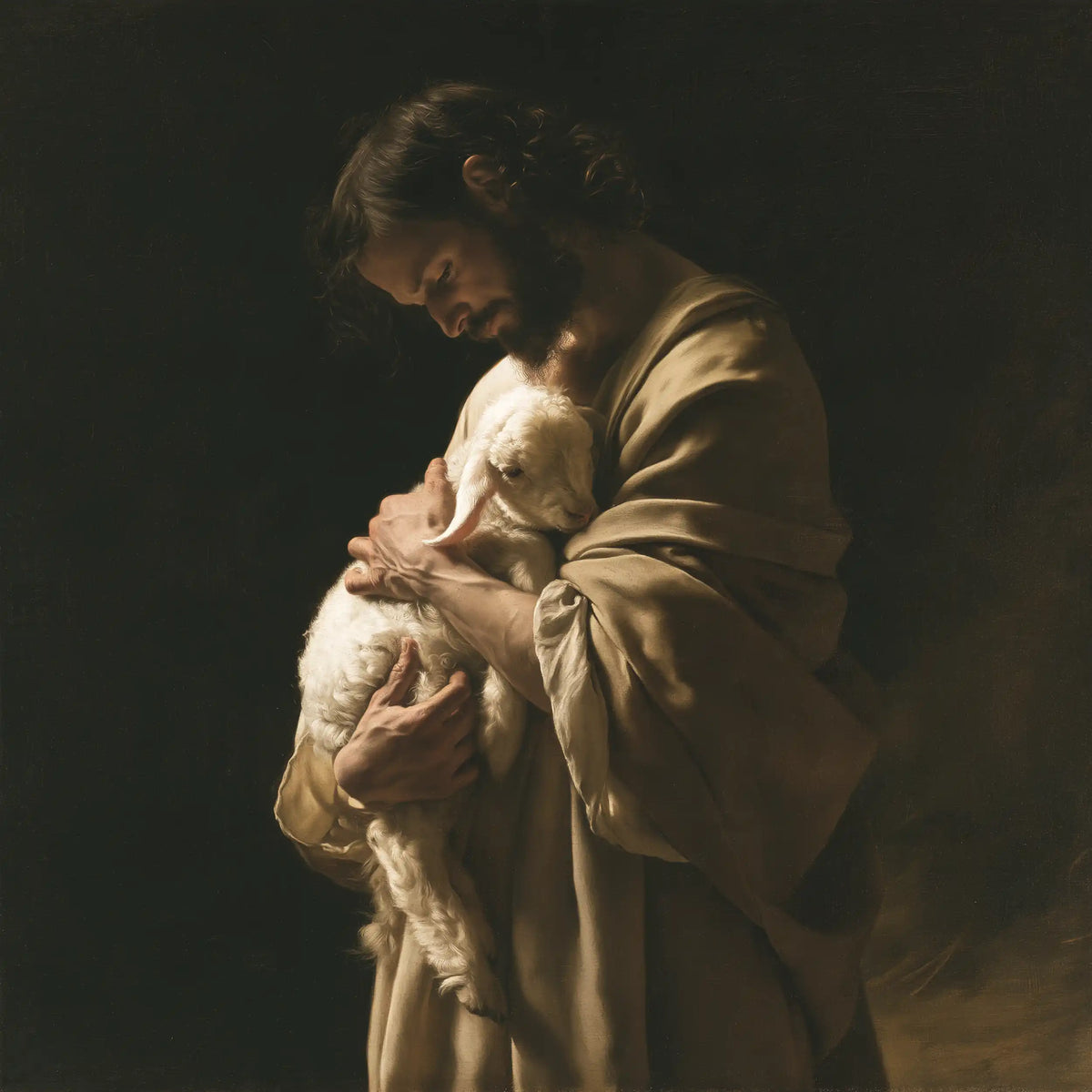Jesus and the Lamb — Tenderness Within the Mantle’s Fold