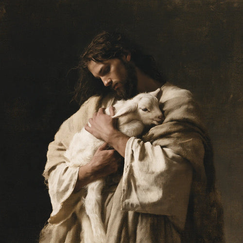 Jesus and the lamb in a minimalist composition in Contemporary Minimalism style, square Christian artwork no. 5