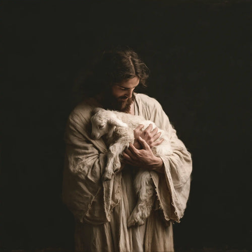 Jesus and the lamb in a minimalist composition in Contemporary Minimalism style, square Christian artwork no. 8