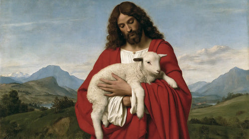 Jesus with a lamb in Florentine Renaissance style in Florentine Renaissance style, landscape Christian artwork no. 13