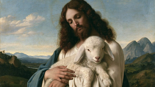 Jesus with a lamb in Florentine Renaissance style in Florentine Renaissance style, landscape Christian artwork no. 15