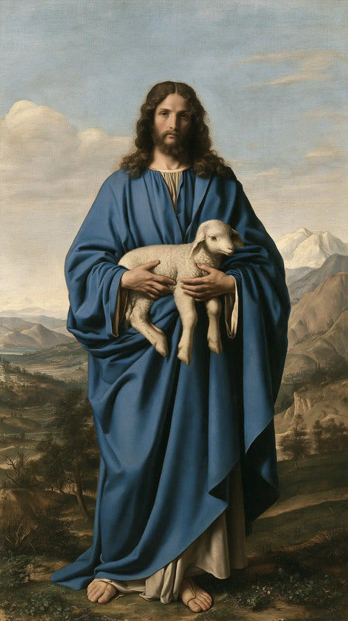 Jesus with a lamb in Florentine Renaissance style in Florentine Renaissance style, portrait Christian artwork no. 1